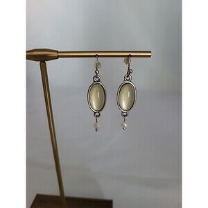 Moonstone Oval Dangle Faux Pearl Pierced Earrings